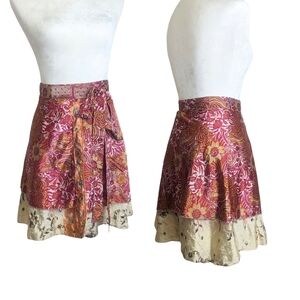 Festival Recycled Silk Boho Embroidered  Wrap Skirt Sequins Women's  One size